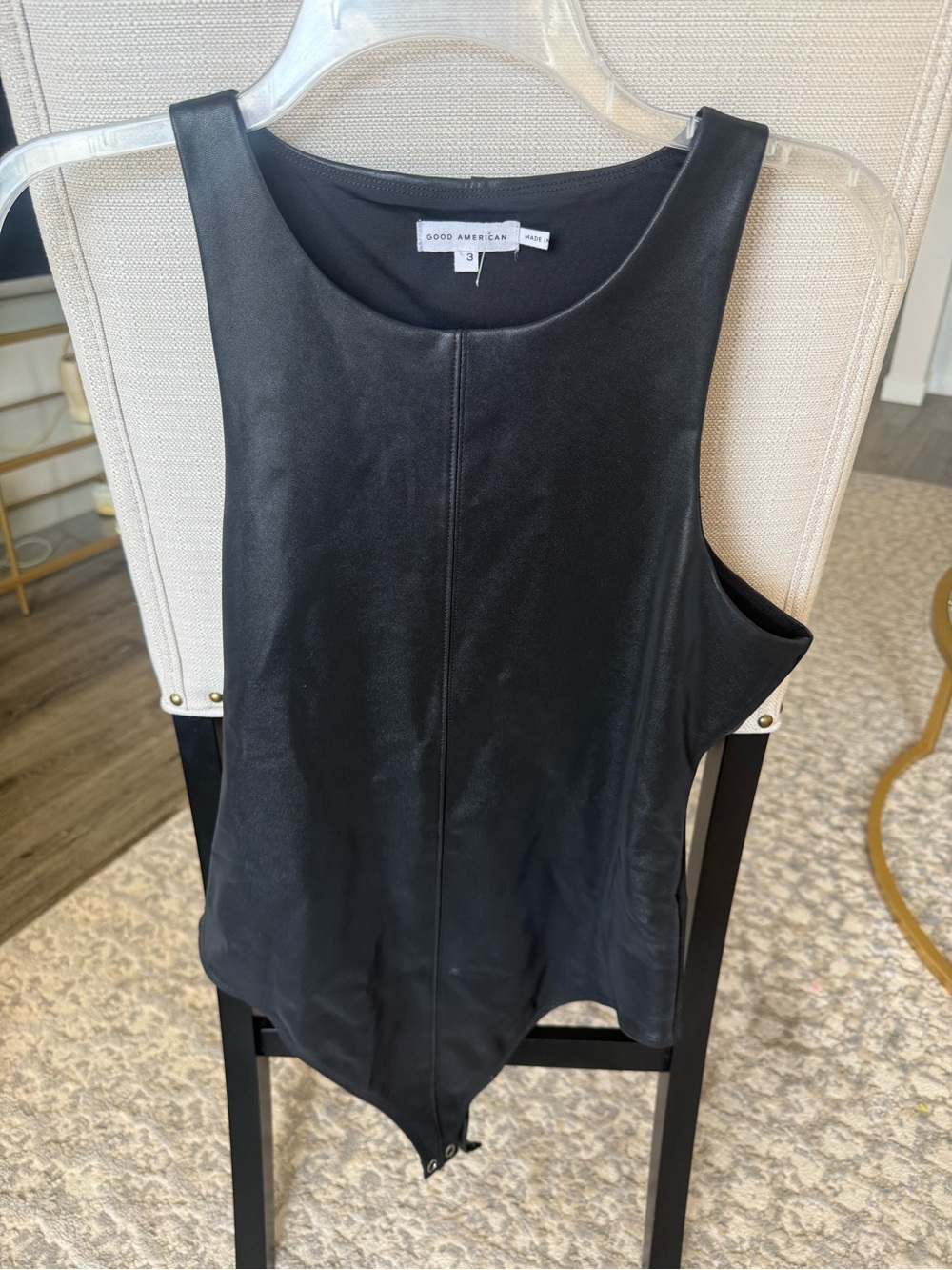 Good American Black Faux Leather Tank Bodysuit, Size 3 / Large - Picture 7 of 8